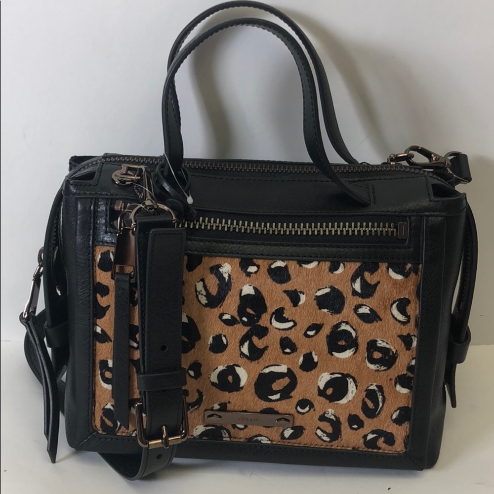 Fossil Bella Small Satchel Black Cheetah New - Picture 1 of 8